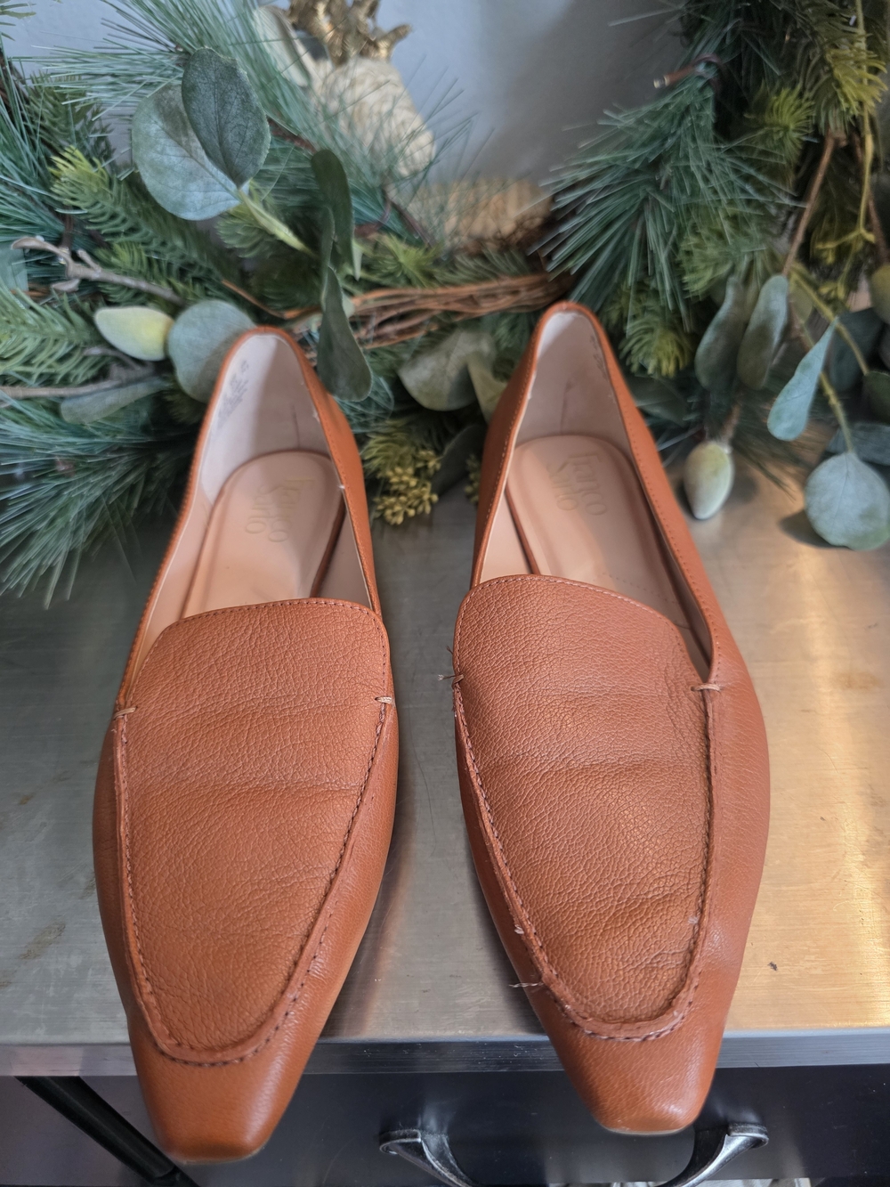 Franco Sarto Women's Cognac Leather Pointed Loafers